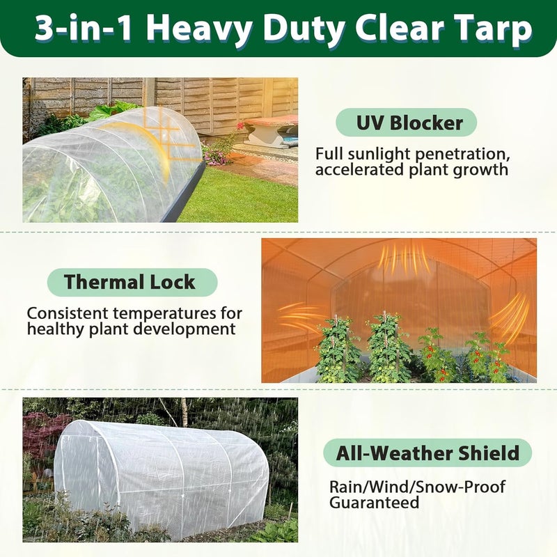 ANGAR 16 Mil Heavy Duty Clear Greenhouse Tarp, 10x10FT Waterproof Clear Tarps with Grommets, UV Resistant Greenhouse Replacement Poly Cover, for Gardening, Farming, Chicken Coops, Canopy,Outdoor - Image 3